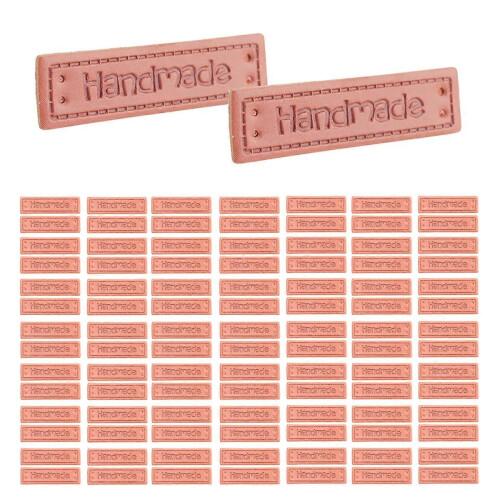 100 Pcs PU Leather Handmade Embossed Textile Labels compatible with Clothing DIY 2
