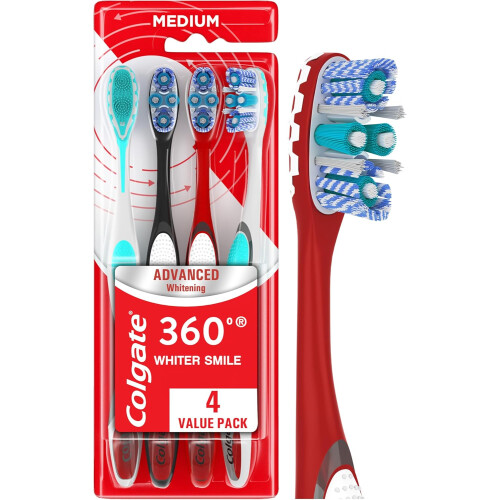 Colgate Colgate 360, Whitening Medium Toothbrush 4 Pack