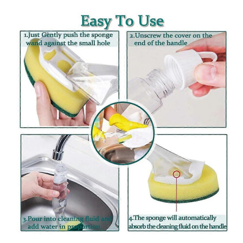 1pc Dish Wand, 7pcs Replacement Sponge Heads compatible with Kitchen, Sink, Bathroom 1
