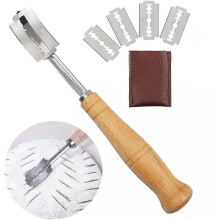 Cuțit de pâine, tăietor de pâine, instrument de tăiat pâine, cu 5 lame, capac din piele, pentru aluat, pâine