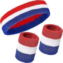 Set de 3 benzi de transpirație, include bandă sport pentru cap și benzi de transpirație cu dungi pentru încheietura mâinii, albastru
