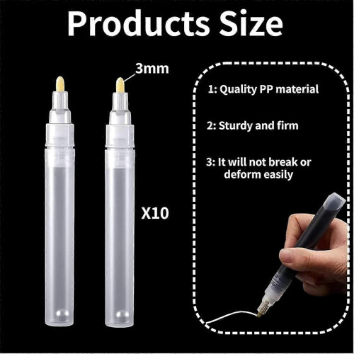 10PCS 3mm Empty Refillable Blank Paint Touch-Up Pens Round Angled Head Paint Markers 1