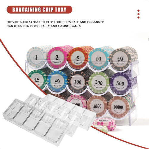 10pcs Professional Acrylic Poker Chips, 100-chip Trays (without Lids) 1