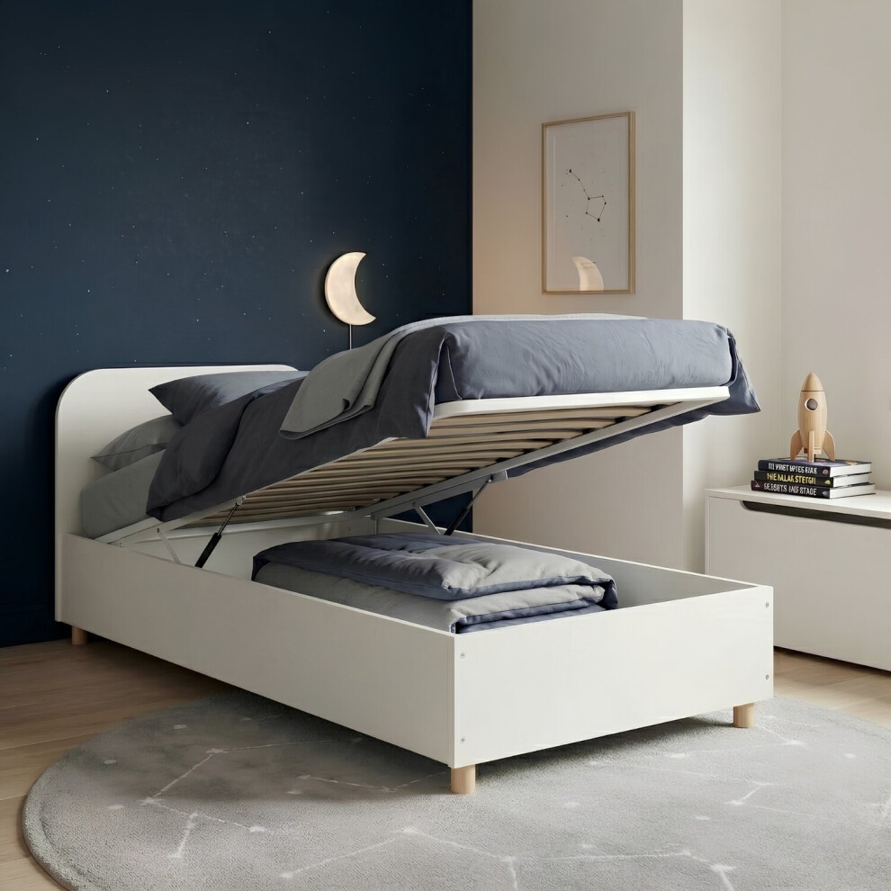 Noa And Nani Agnes Single Gas Lift Ottoman Bed With Storage In White