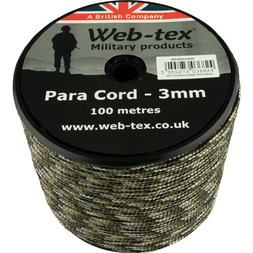 Web-tex 3mm Paracord 100m Reel, Polypropylene Parachute Cord MTP 1