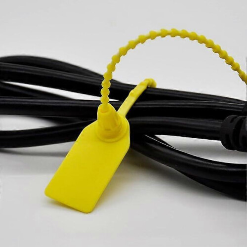 (Yellow) Plastic Tamper Seals, 100 Pcs Self Locking Safety Zip Ties, Pull-Tite Safety Label for Fire Extinguishers 1