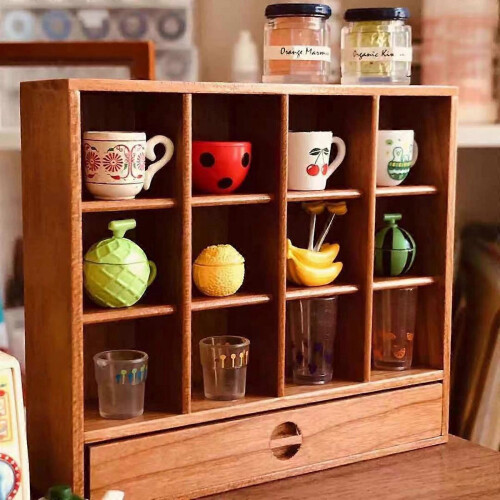 1/6 Scale Doll House Cup Holder Storage Rack Solid Wood Mini Bookcase Study Decor 2