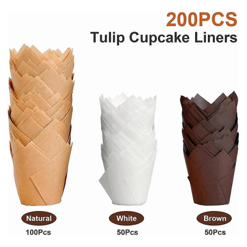 200 τεμάχια θήκες για cupcakes Tulip, θήκες για muffins, λαδόκολλες για ψήσιμο 1