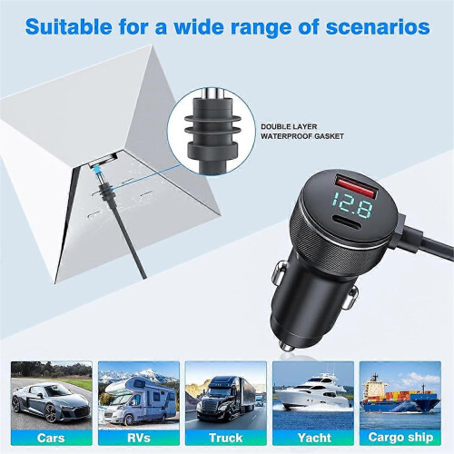 1pc 3-in-1 Starlink Mini DC Power Cable, 65W Fast Charging Station, Type-C USB Socket Cigarette Lighter 1
