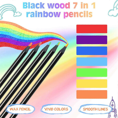 Set di 7 matite in legno multicolore arcobaleno per disegnare e colorare 1