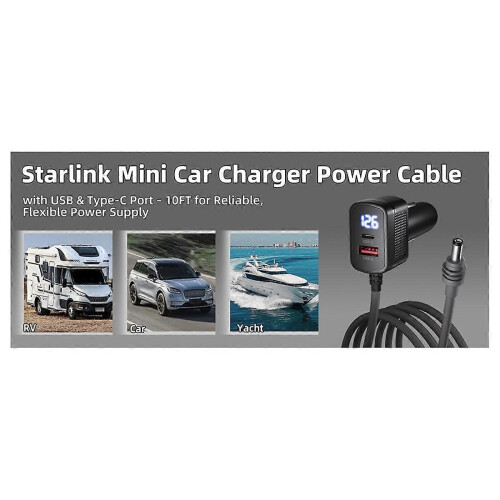 Compatible with Starlink Mini 100W 12V-24V Cigarette Lighter Adapter to DC Power Cable with USB Type 2