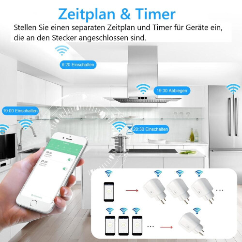 8er-Pack WLAN-Steckdosen, App-gesteuert, kabellos, max. 3520 W, 16 A, mit Timer 1