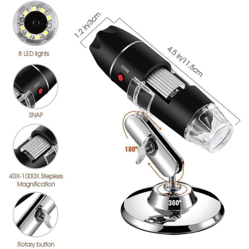 Usb Digital Microscope, Portable 40x-1000x Magnification Endoscope, 8 Led Digital Microsco 2