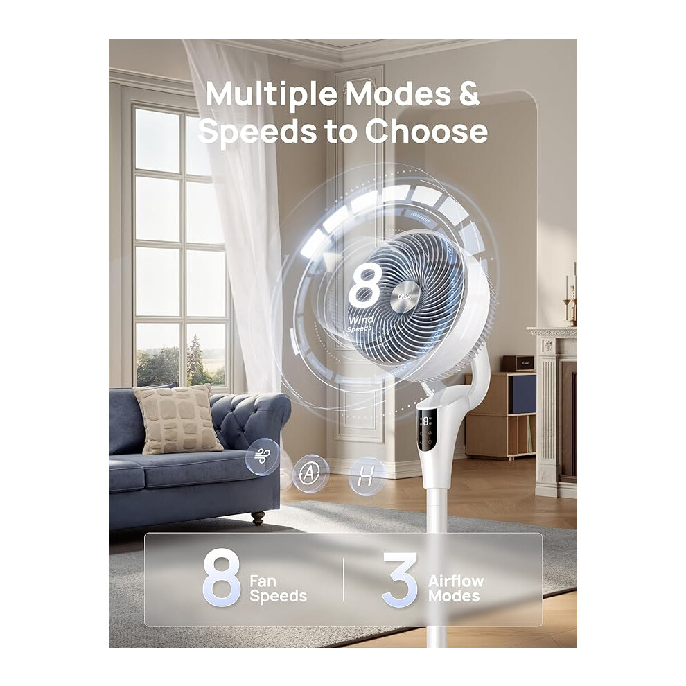 Dreo 20Db Silent 42" Pedestal Fans With Remote, 90° Oscillating, 8 Speeds, Adjustable Height, 8H Timer, Child Lock, Led Display