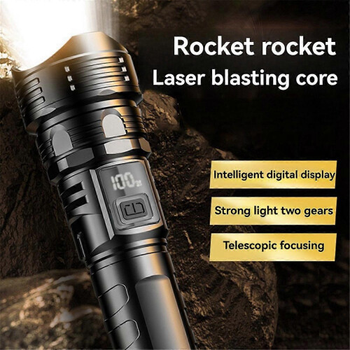Rechargeable Portable LED Flashlight with Digital Display Telescopic Zoom Outdoor Work Light 2