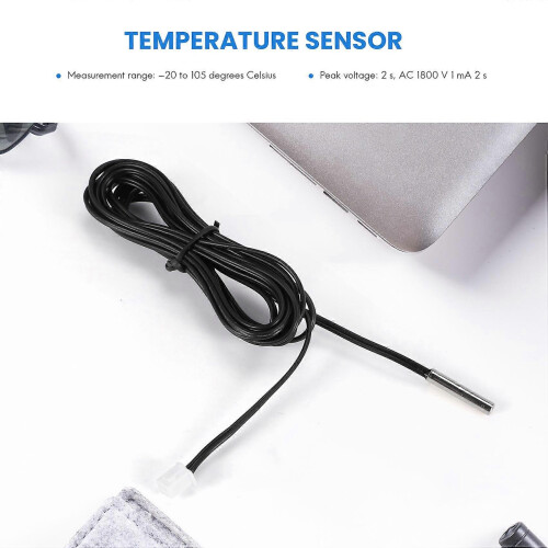 2m NTC Thermistor Temperature Sensor, 10K 1% 3950, Waterproof Probe Wire, Black 2