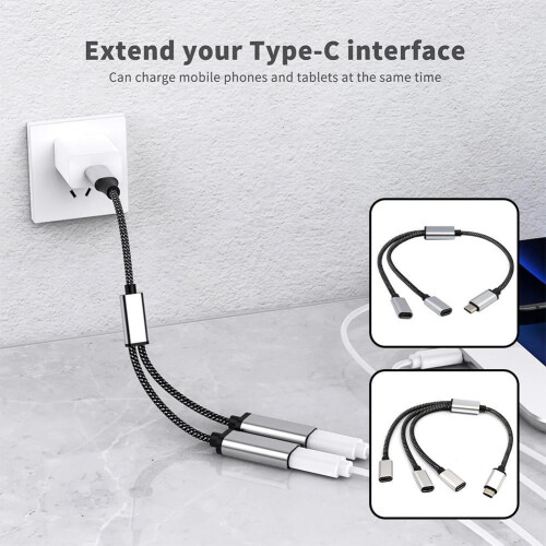 Cabo divisor USB-C macho para USB-C fêmea duplo 1