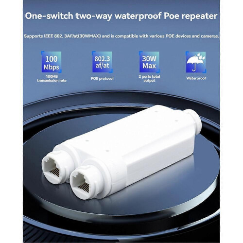 Extensor PoE 48V 1 para 2 IP66 à prova d'água 10/100Mbps 500m compatível com switch PoE e câmera. 1