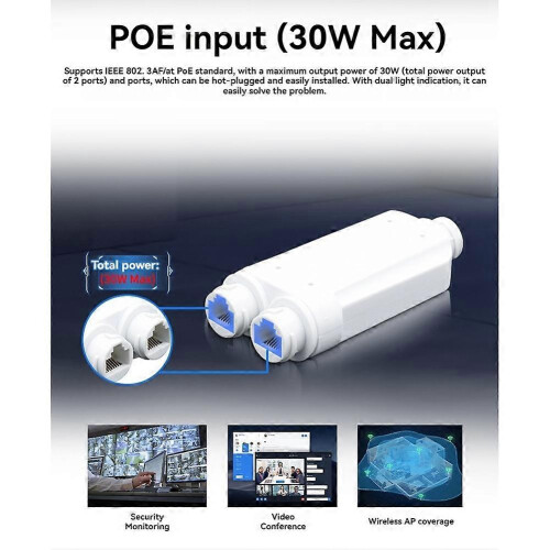 Extensor PoE 48V 1 para 2 IP66 à prova d'água 10/100Mbps 500m compatível com switch PoE e câmera. 2