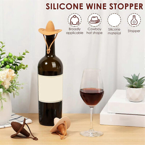 3 Pcs Silicone Leakproof Cowboy Hat Shape Wine Bottle Stoppers 2