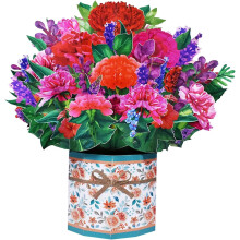 Carte pop-up 3D avec bouquet d'œillets et enveloppe