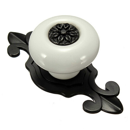 Vintage Ceramic Door Knobs, White+Black, Drawer Cabinet Cupboard Wardrobe Pull Handle 1
