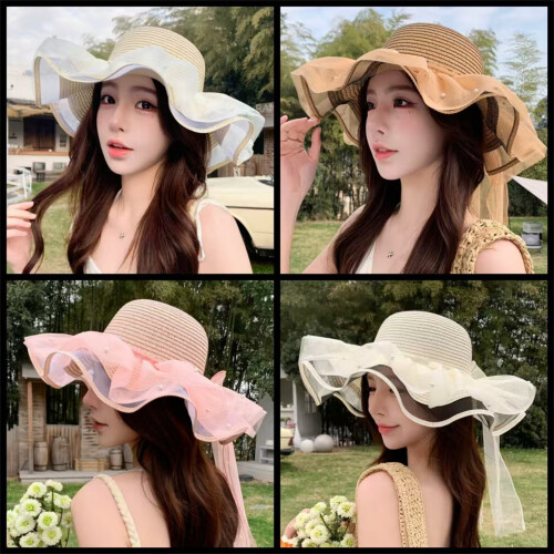 Lovely Double Layer Sun Hat with Lace Ruffle Bowknot-Pink 1