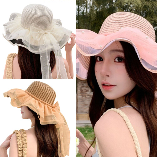 Lovely Double Layer Sun Hat with Lace Ruffle-Milky white 2