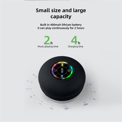 Waterproof Mini Bluetooth Speaker RGB Light Wireless Bathroom Shower Audio with Suction Cup 2
