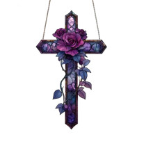 Purple Rose Hanging Decor Acrylic Stained Glass 1 Piece