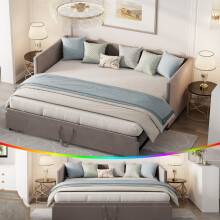Ausziehbares Schlafsofa 90/180x200cm, Ausziehbarer Lattenrost, Gepolstertes Bett, Skandinavischer Stil, Samt, Grau