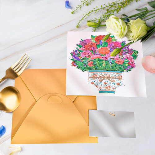 Carte pop-up 3D avec bouquet d'œillets et enveloppe 2