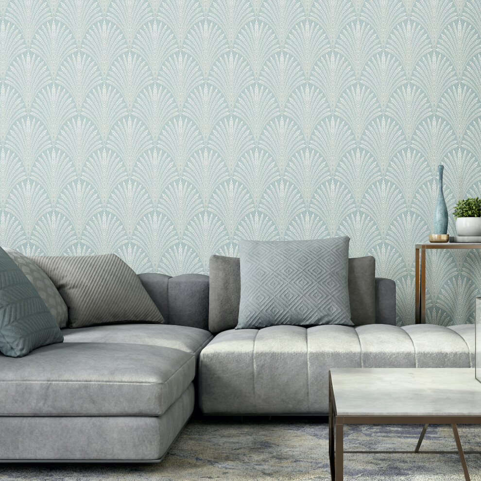 Leaf Fan - Duck Egg Blue 10M Wallpaper 754003214680