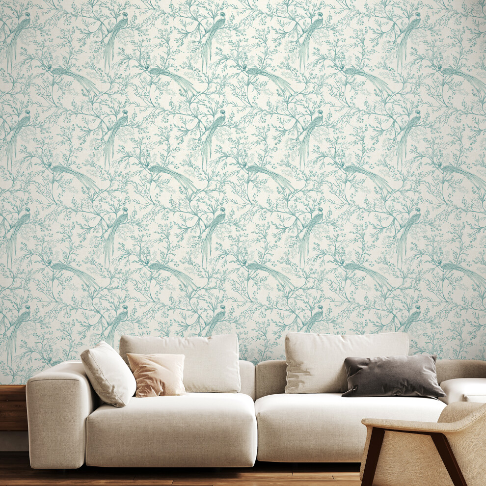 Bird Toile - Duckegg Blue 10M Wallpaper 634881458942