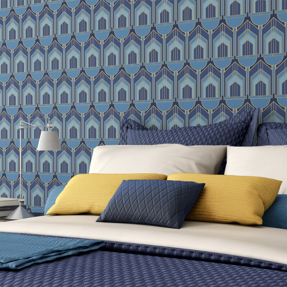 Deco Arch - Navy Blue 10M Wallpaper 754932989154