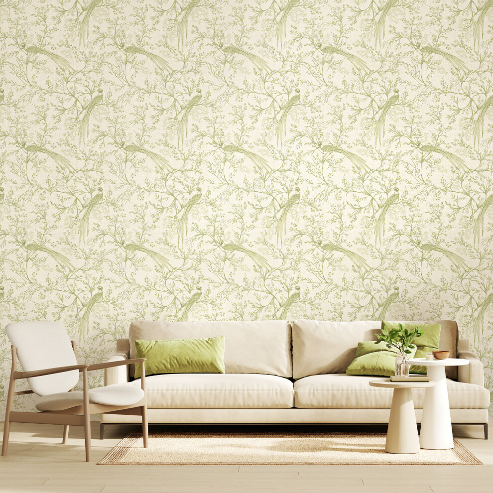 Bird Toile - Sage 10M Wallpaper 634881458935