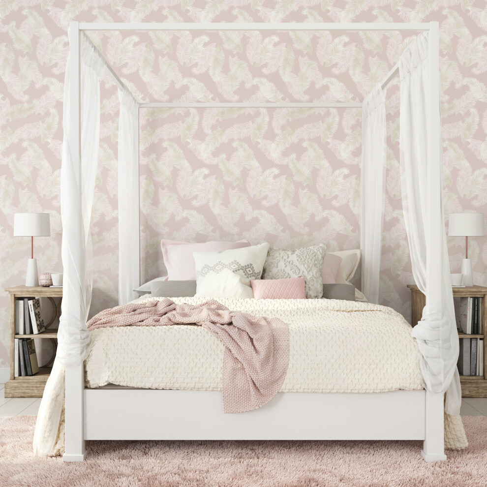Feathers - Pale Pink 10M Wallpaper 754932989000