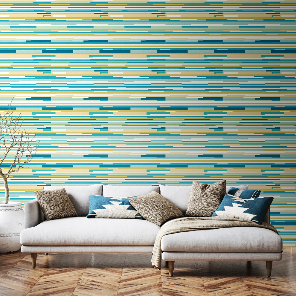 Horizontal Stripe - Teal Blue 10M Wallpaper 754932989819