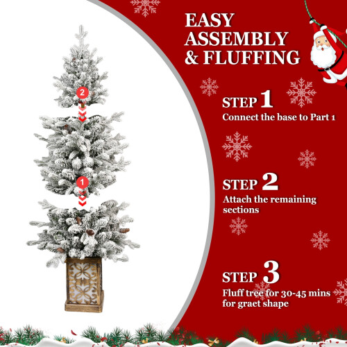 4ft Flocked Artificial Christmas Tree with 100 LED Lights 1
