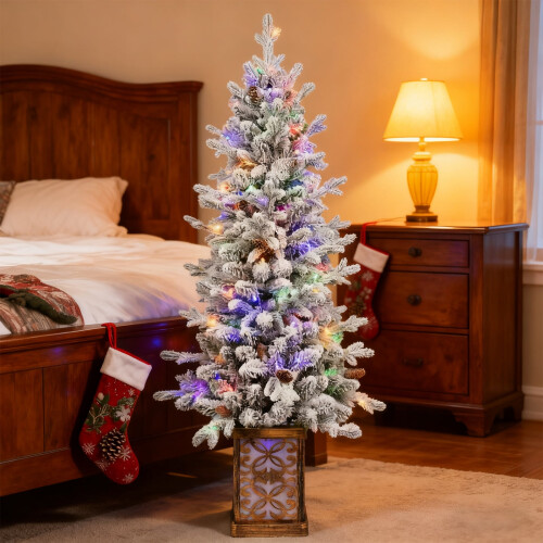 Flocked Flash Basin Tree 4FT 100 LEDs 396 Tips Plastic Base 2