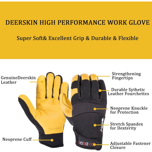 Arbeitshandschuhe aus vollnarbigem Hirschleder, Unisex, 3D 1