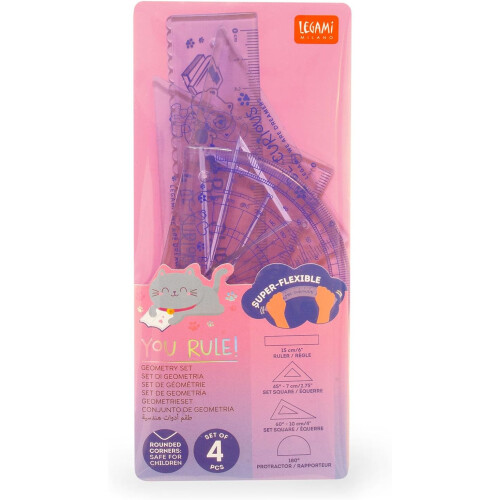 Legami You Rule! Geometry Set Ruler Square - Kitty