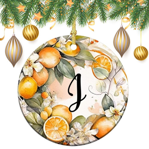 Ceramic Lemon Ornament 3" Yellow Green Leaf Design 2