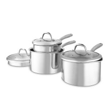 Good Food in partnership with Tower Tri-Ply 3 Piece Saucepan Set with 16cm, 18cm & 20cm Saucepans with Tempered Glass Lids, Stainless Steel GF900270