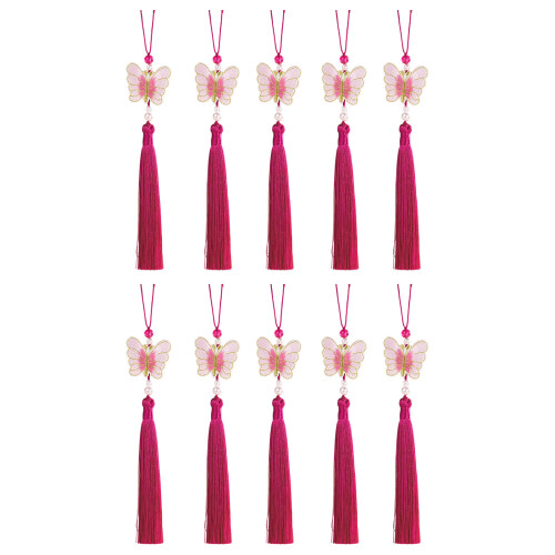 Porte-clés à franges papillon de 26cm de Long,-Rose rouge