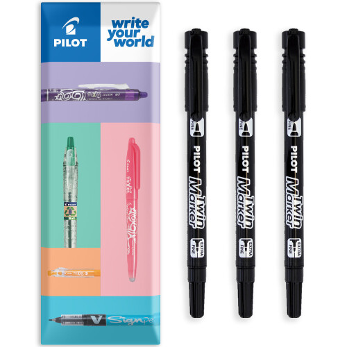 Pilot Pilot Dual Tip Permanent Markers Fine/Extra Fine Black Pack of 3