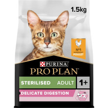 PURINA PRO PLAN | Adult DELICATE DIGESTION | Complete Food for Sterilized Adult Cats | Promotes a Healthy Digestive System | Dry Food | Chicken | Bag