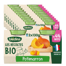 Blédina Les Récoltes Organic, Small organic baby jars from 4/6 Months, Pumpkin, 2x130g (Packx12) (Packaging may vary)