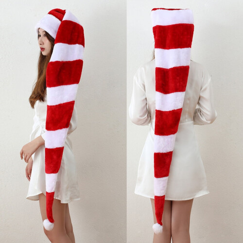 Lange Weihnachtsmannmütze, rot-weißes Weihnachtskostüm-Accessoire 1