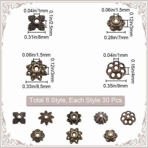 Embouts de perles en forme de fleur, alliage bronze antique, 240 pièces 1